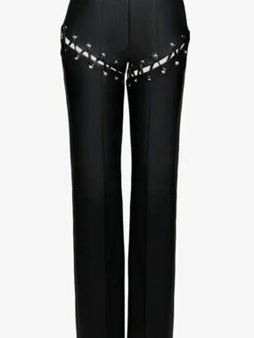 Lika Detachable-leg lace-up eyelet straight trousers